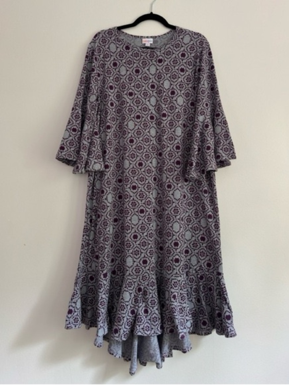 Zara Purple Patterned Ruffled-Hem Dress